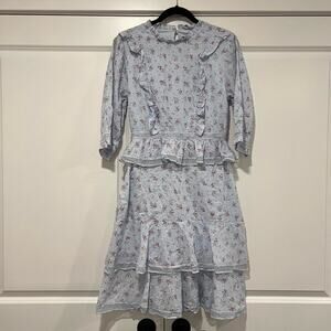 Lulus Women's Light Blue Prairie Ruffle Tiered 3/4 Sleeve Dress Size L‎